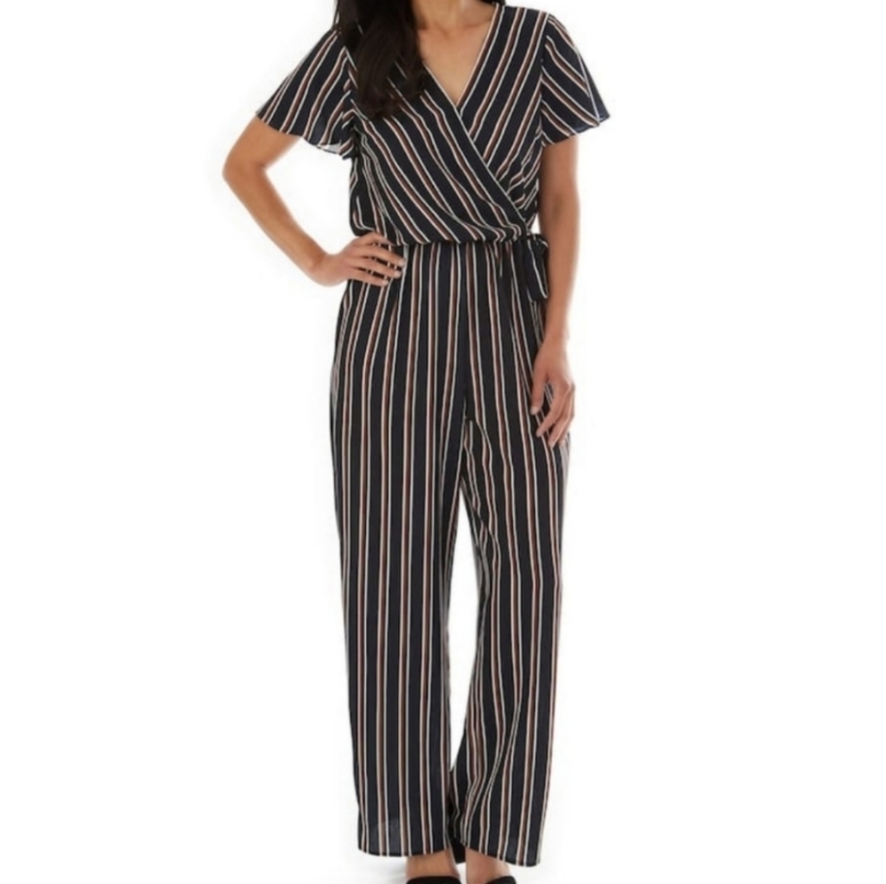 Apt. 9 Wrap Front Striped Jumpsuit Size M Flutter… - image 1